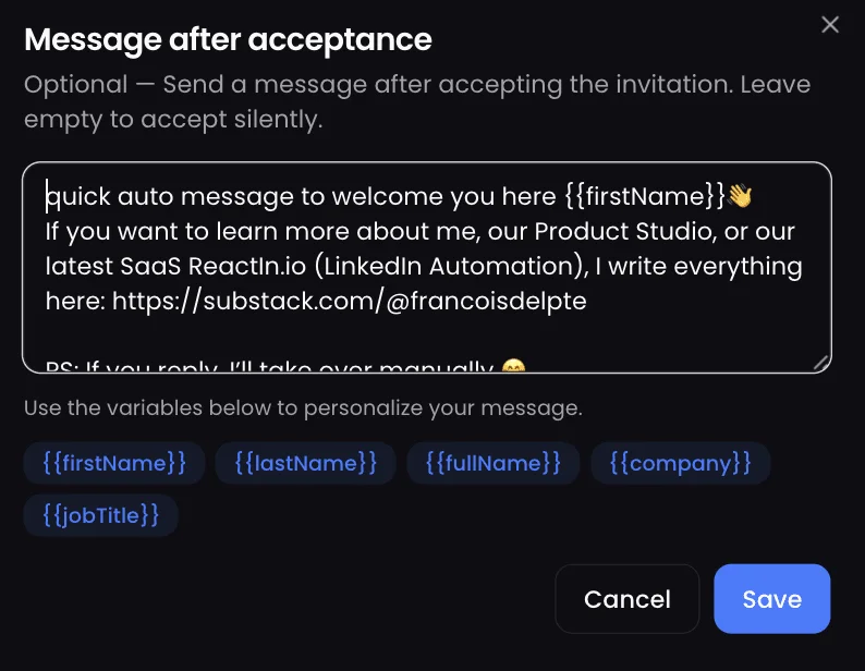 Auto-accept + welcome DM