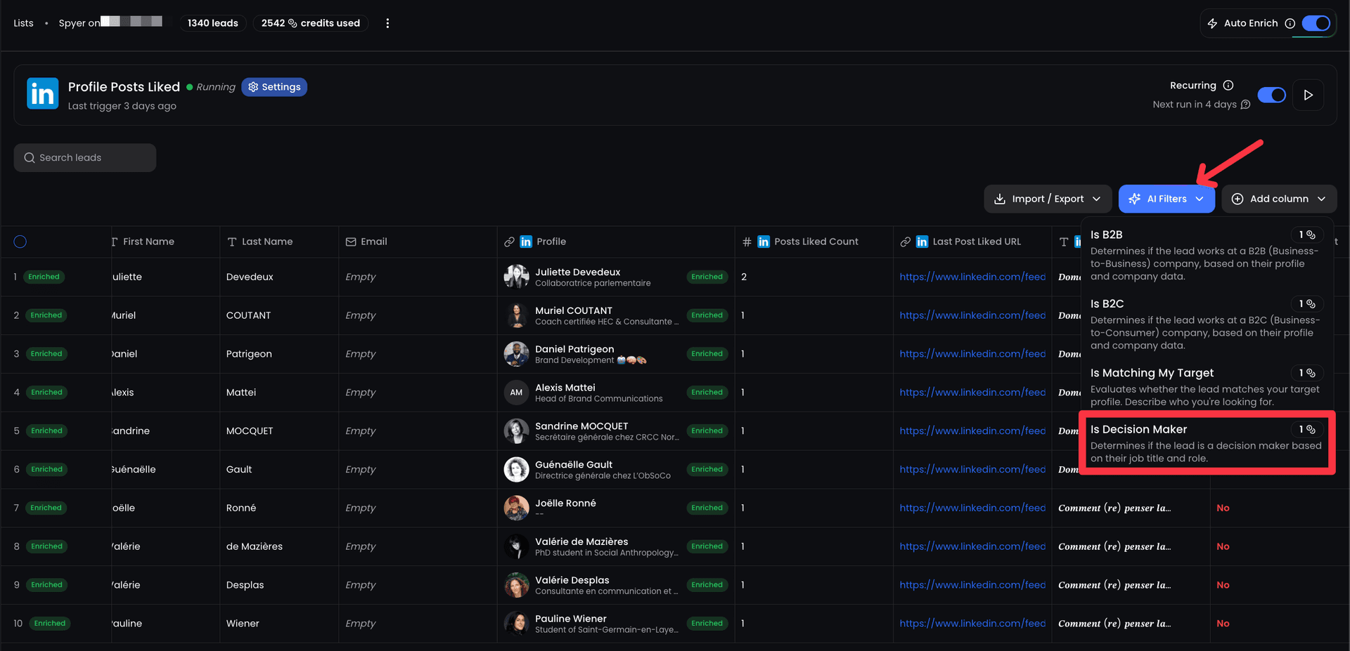 ReactIn AI filters for qualifying and scoring intent signals from LinkedIn prospects