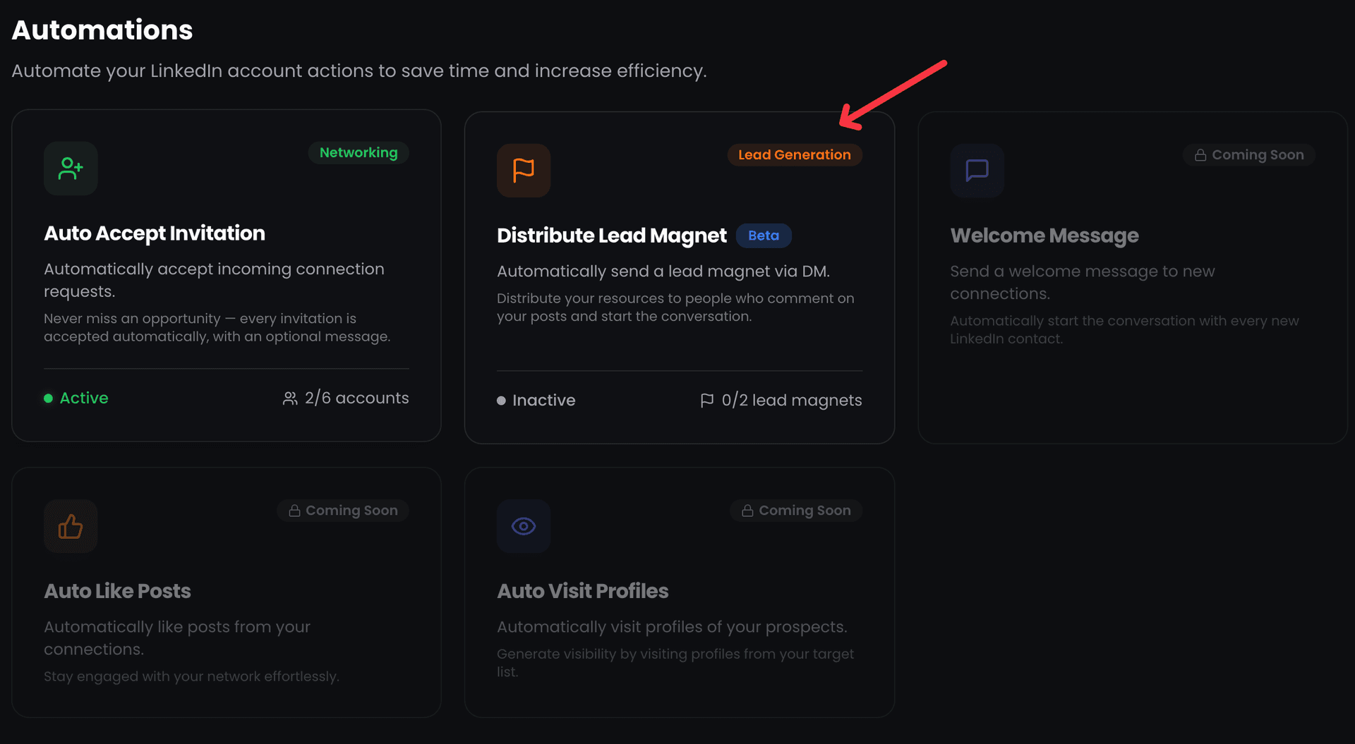 ReactIn automation rules interface showing configurable triggers for automatically accepting LinkedIn connection requests