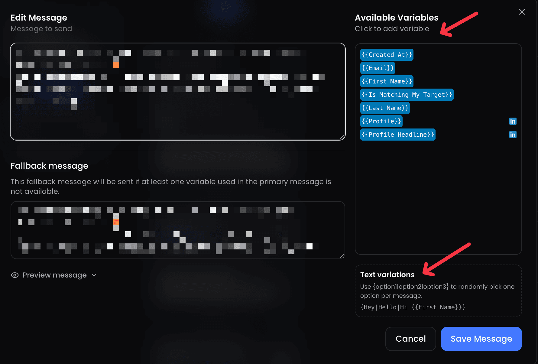 ReactIn message personalization variables for LinkedIn outreach